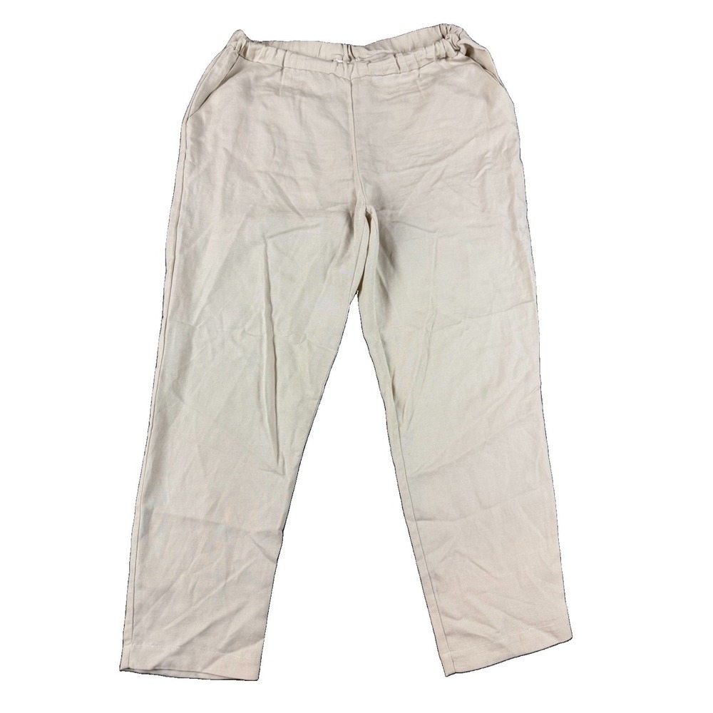 Vetta Linen Tencel Blend Pants Womens Size Medium Beige Beach Coastal Tapered